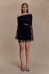 Luxie Lace Knit Mini Dress - Black