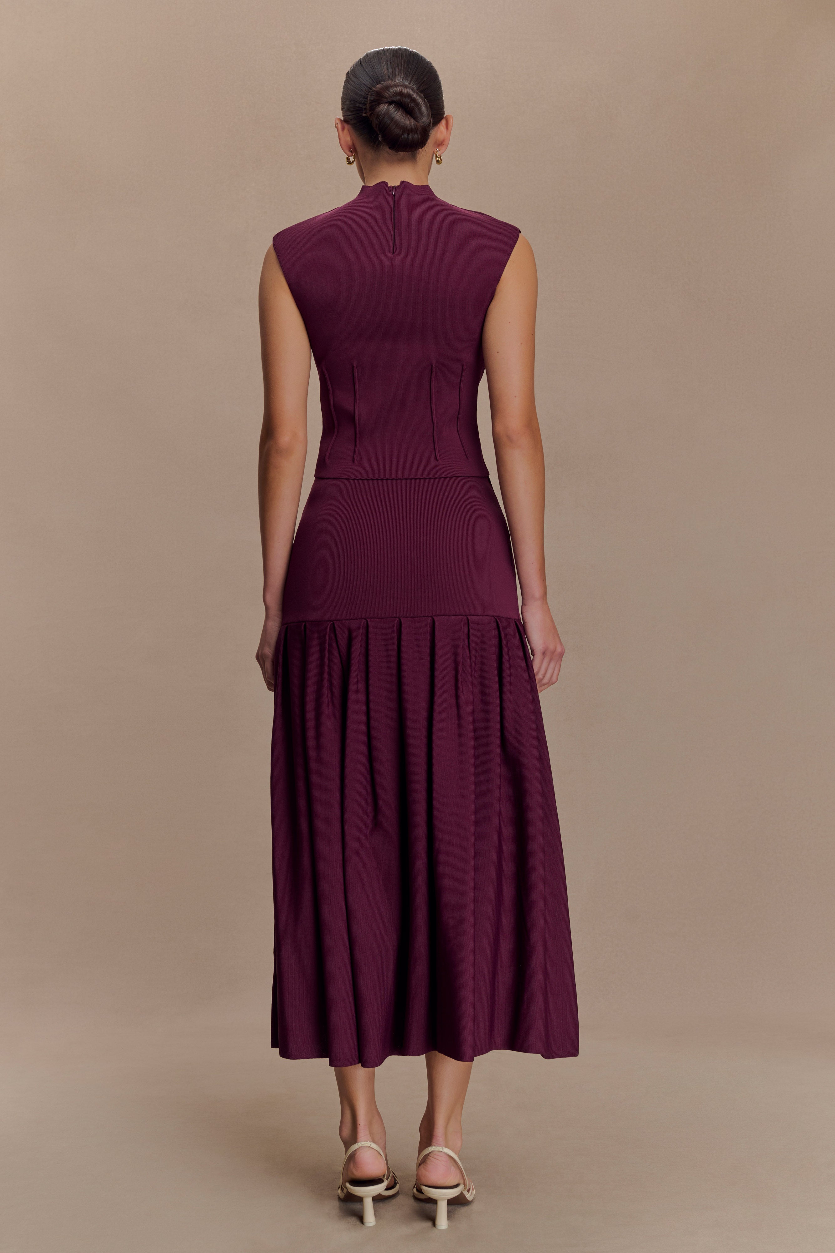 Romaine Bandage Knit Midi Skirt - Wine